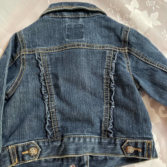GIRLS The Childrens Place 1989 Jean Jacket size 18m with Ruffles & Flower Snaps - Picture 2 of 8